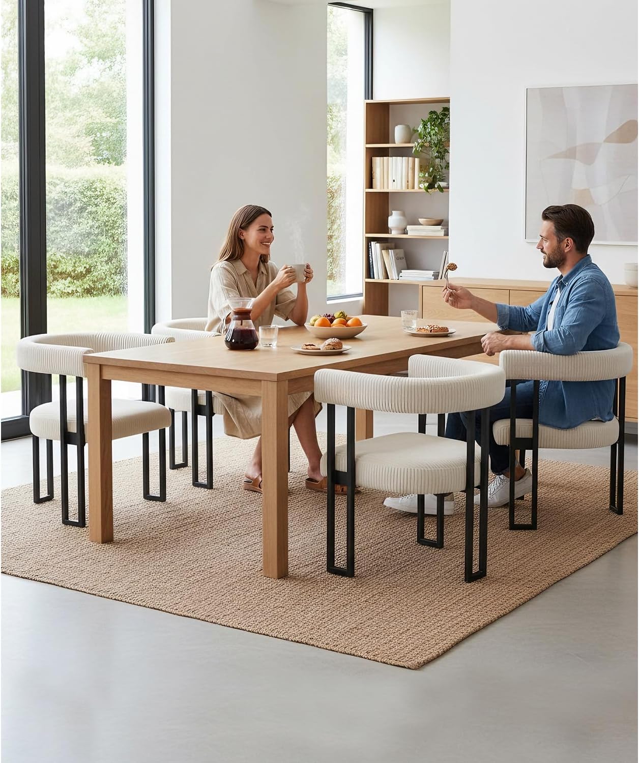 VIRRMO Boucle Corduroy Upholstered Dining Chair Set of 6 with Metal Legs Mid Century Modern Kitchen Chairs for Dining Room in Cream