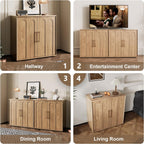 Rophefx Sideboard Buffet Cabinet with Storage, 94.5" Sideboard Accent Cabinet with Adjustable Shelves, Modular Media Console, Credenza for Living Room Kitchen Dining Room Entryway (Oak)