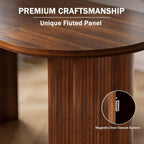 70.8" Oval Dining Table for 4-6 People, Mid-Century Modern Kitchen Table with Hidden Storage, Oval Dining Table with Fluted Tambour Doors for Dining Room, Living Room, Home Office, Walnut