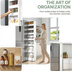 7 Tier Multi-Functional Pull-Out Storage Cart, Single-Sided Open Shelf, Slim Kitchen & Living Room Organizer, Narrow Space Storage with Handle & Wheels, Pantry Shelf for Small Spaces, White