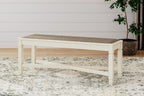 Signature Design by Ashley Bolanburg Casual French Country Upholstered Dining Room Bench with Nailhead Trim, Heavy Woven Fabric, Wood, Antique White & Tan
