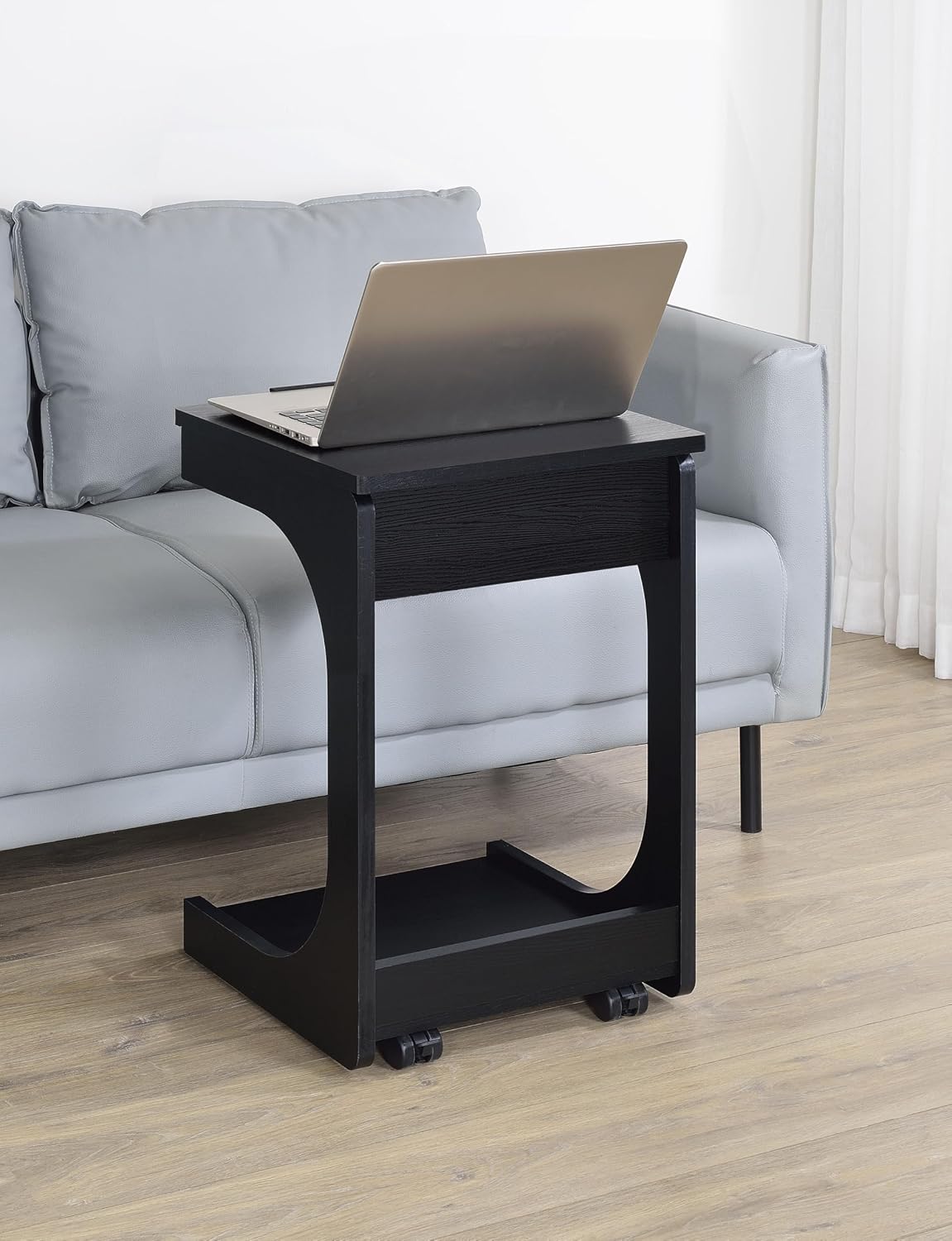 Coaster Home Furnishings - Ralston - Wood - C-Shaped Lift-Top Side Table with Sculpted Frame, Lower Open Shelf, and Black Casters - Living Room - 25.5-Inch - Black Finish - 930290