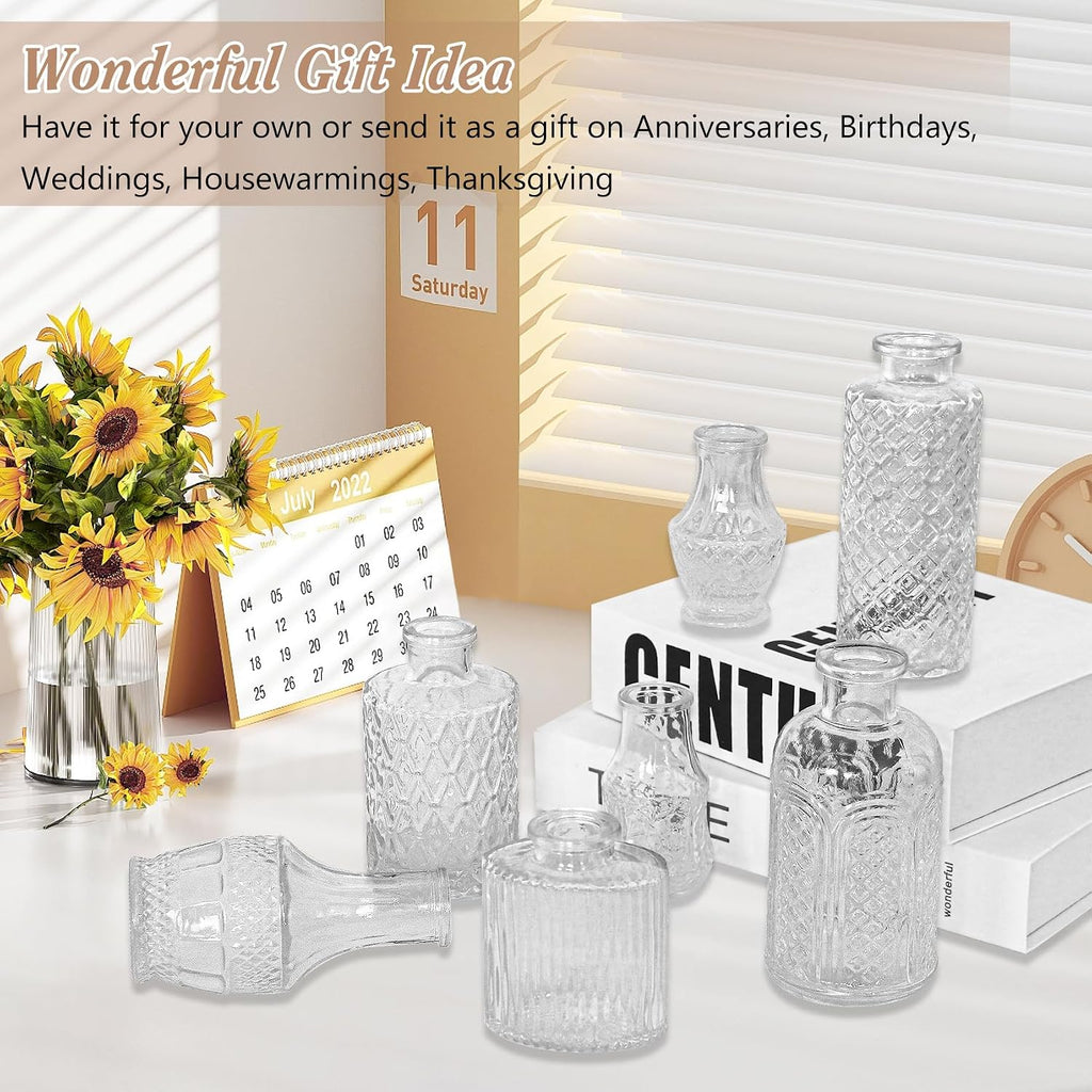 Set of 40 Glass Bud Vases, Small Clear Glass Vases in Bulk, Mini Vintage Embossed Flower Vase for Wedding, Centerpieces, Birthday Party, Home Table Decorations, Baby Shower (Clear)
