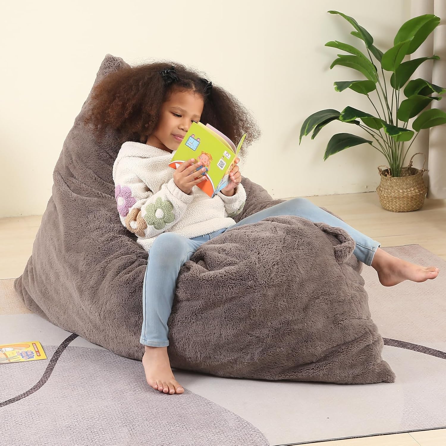 MOMCAYWEX 3-in-1 Kids Bean Bag Chair, Gaint Pillow Mattress for Kids, 35" x 50" x 10", Dark Brown