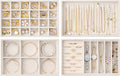Lolalet Jewelry Drawer Organizer Inserts, Stackable Velvet Tray Jewelry Storage Organizers Set Display Cases for Necklaces Bracelets Earrings Rings Chains Bangles Watches, Beige, Set of 4