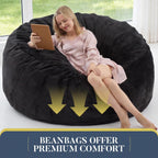 Magic in House 3FT Bean Bag Chair - BeanBag Chairs with Filler, Large Round Fluffy Sofa for Adults, Removable Machine-Washable Flannel Cover, for Living Room & Bedroom - Black(35"x35"x25")