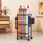 Aquzee Wrapping Paper Storage, Rolling Gift Wrap Storage Stand, Vertical Wrapping Paper Organizer Storage Cart, Ribbon Organizers, 12 PCS Slap Bands, 9 Adjustable Rod Design, Black