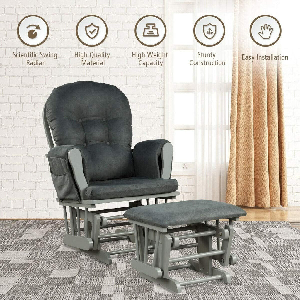 Nursery Rocking Chairs Nursery Glider Rocking Chair Wood Baby Rocker with Ottoman Cushion Upholstered Nursing Chair with Padded Arms (Gray)