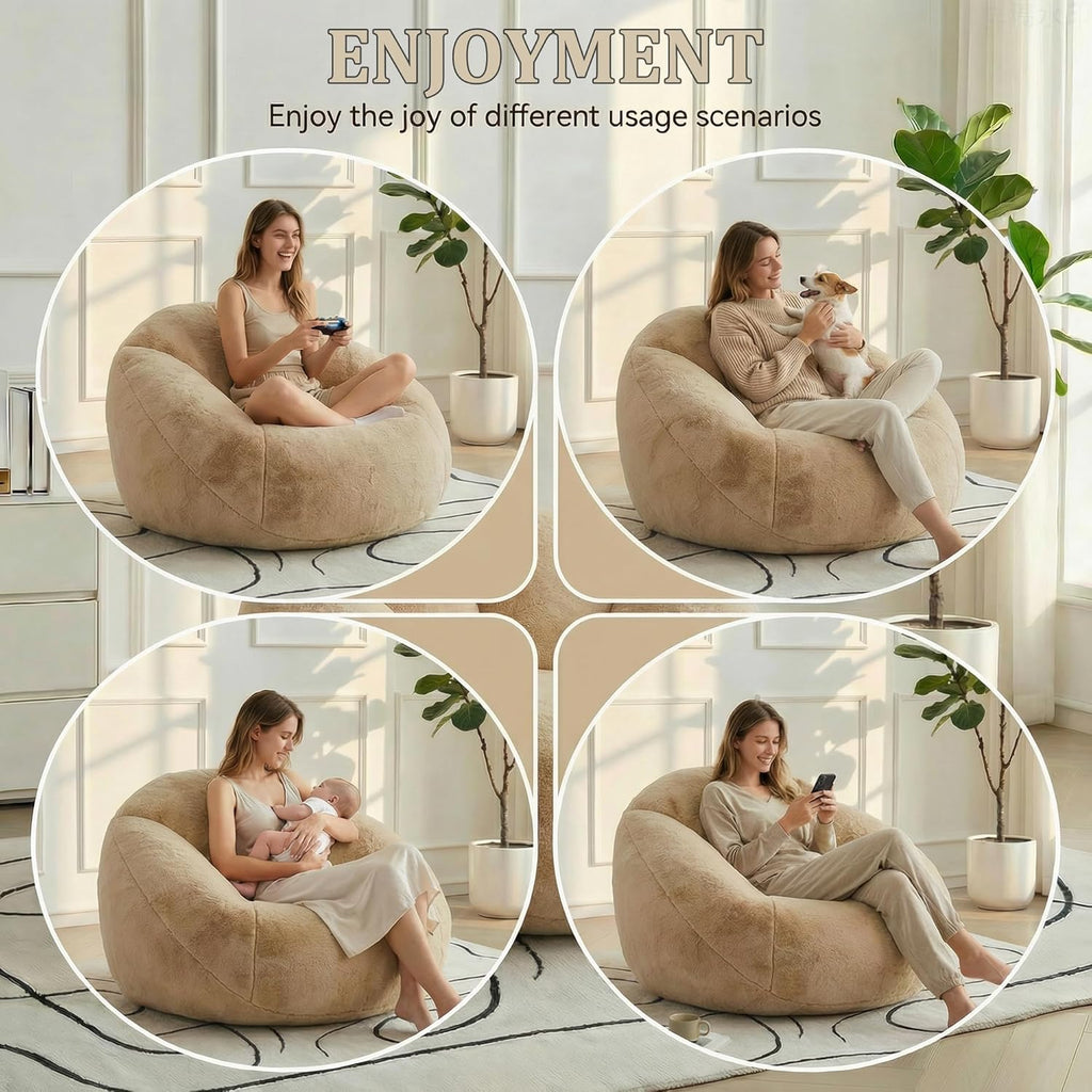 MOJAY Bean Bag Chair for Adults, Floral Shaped Bean Bags, Deep Sink-in Breathable Memory Foam Teen Bean Bag Chair, Easy to Clean Faux Fur Bean Bag Sofa, Comfy Chair for Living Room & Dorm (Camel)