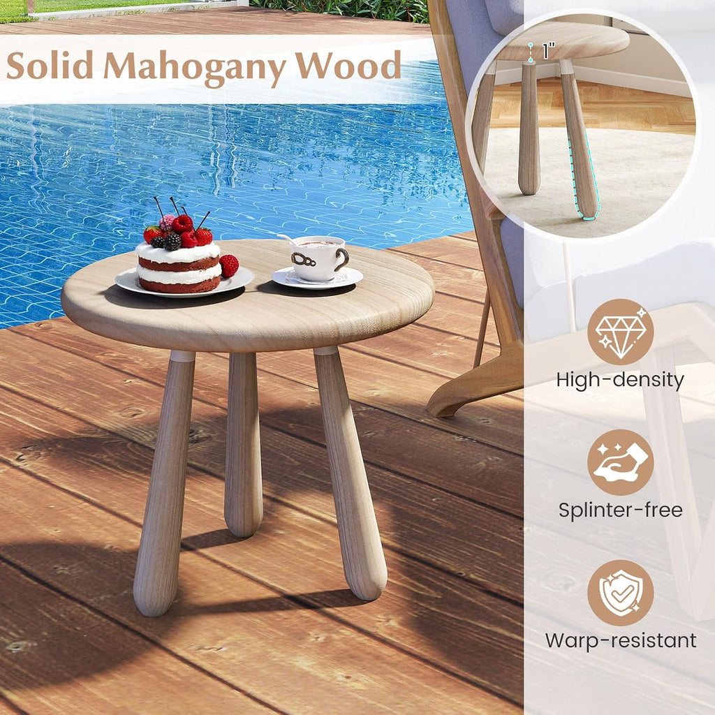 Tangkula Mahogany Wood Side Table, 18” Round Small Accent End Table with Thickened Board & Solid Wood Support Legs, for Bedroom, Porch, Balcony, Natural