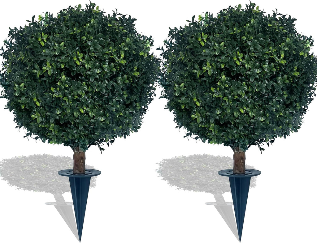 kyesyes Artificial Boxwood Ball Bush 27" Tree UV Resistance Rated with Spike. Easy to Push in The Ground.Plant Looks Great in a Planter Anywhere. Indoor/Outdoor Decor 2 Pack
