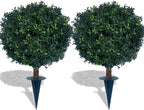 kyesyes Artificial Boxwood Ball Bush 27" Tree UV Resistance Rated with Spike. Easy to Push in The Ground.Plant Looks Great in a Planter Anywhere. Indoor/Outdoor Decor 2 Pack