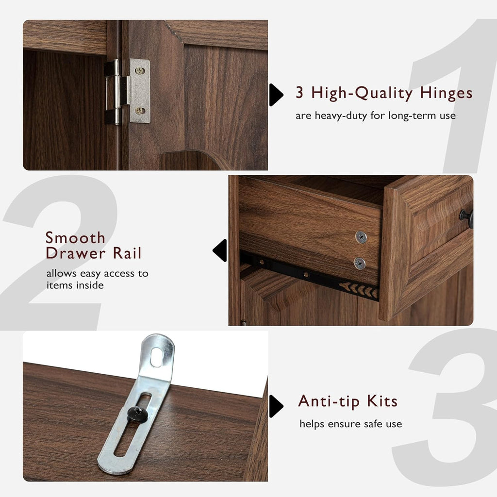 71" Tall Mid-Century Modern Kitchen Pantry with 3 Pull-Out Cabinets & 2 Drawers, Farmhouse Storage Cabinet with 6 Door Shelves & 2 Adjustable Shelves, Freestanding Cupboard for Dining Room ,Brown