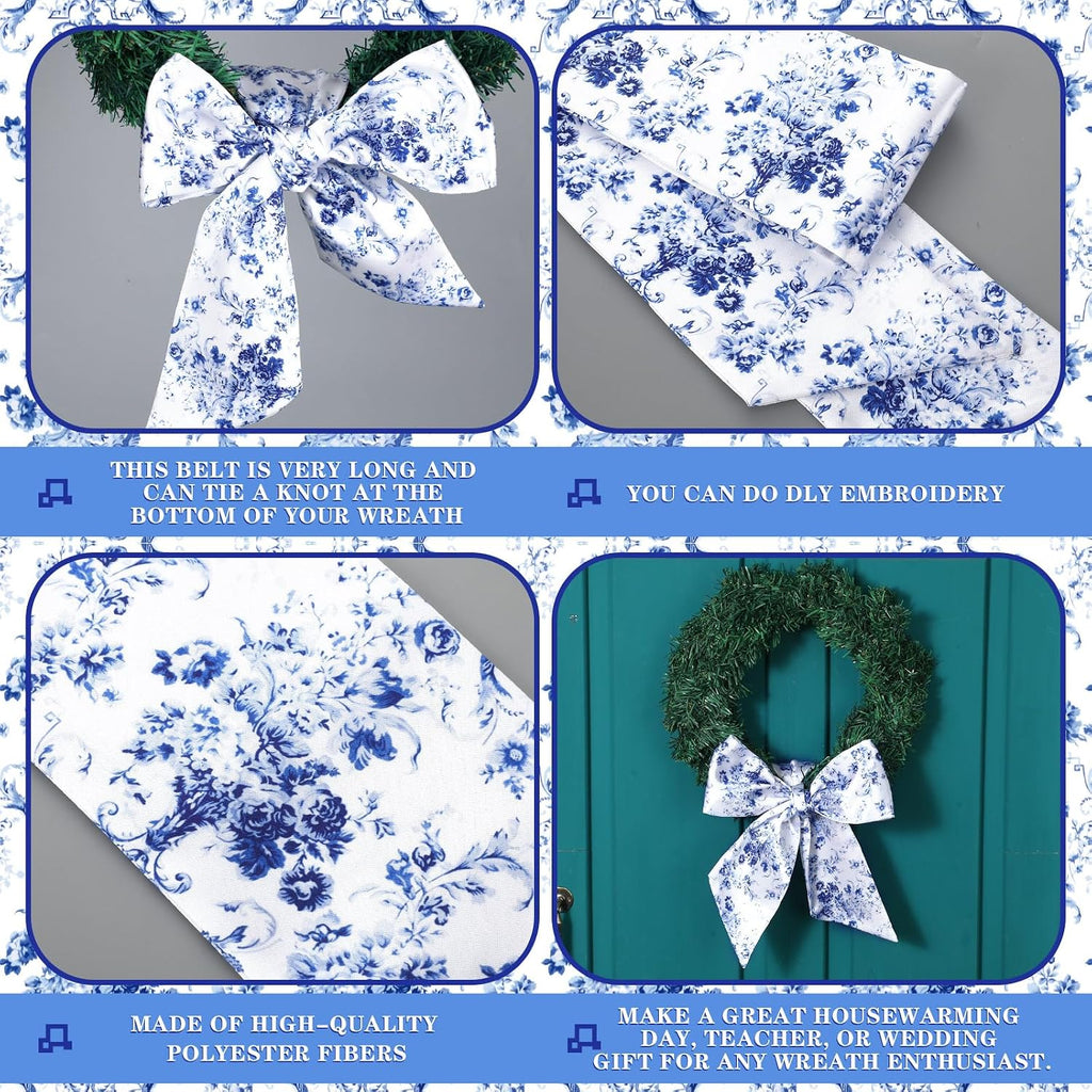 2 Pcs Wreath Sash for Front Door Reversible Chinoiserie Wreath Sash Accessories Decor for Monogram Garland Ribbon Porch Indoor Outdoor Home Party Yard Doorway(Chinese Style)