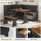 LUXOAK 3-Piece Corner Dining Set with Hidden Storage, Black Oak | Breakfast Nook, L-Shaped Corner Bench, Hidden Storage, Space Saving Design for Small Space, Kitchen Dining Room Furniture