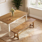 Solid Wood Dining Bench, 63 Inch Long Farmhouse Kitchen Bench for Dining Room, Kitchen, Easy to Assemble, Brown