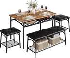 Dining Table Set for 4, Kitchen Table Set with 2 Chairs and 1 Bench, Modern Metal Frame Dining Furniture Set with Storage Rack for Small Space, Apartment, Restaurant