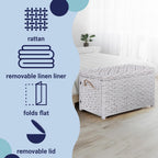 happimess HPM9003E Jacob 31.5" Handwoven Wicker Storage Trunk, Distressed White, Collapsible for flat storage, for Office, Dorm Room, Entryway, Bedroom, Dining Room