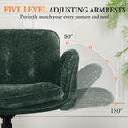 Criss Cross Chair with Lumbar Airbag & Folding Arms Relieve Back Pain, Wide Cross Legged Office Chair for Home Office, Comfy Swivel Desk Chair with Wheels, 5 Level Adjustable Armrest, Chenille(Green)