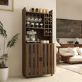 Wine Cabinet with 12 Wine Bottle Racks, 70'' Wine Bar Cabinet Bar Cabinet Tall with Storage, Modern WoodenTall Liquor Cabinet with Glass Holder for Home, Brown