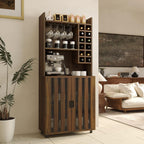 Wine Cabinet with 12 Wine Bottle Racks, 70'' Wine Bar Cabinet Bar Cabinet Tall with Storage, Modern WoodenTall Liquor Cabinet with Glass Holder for Home, Brown