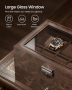 SONGMICS Watch Box, 20-Slot Watch Case Organizer with Large Glass Lid, Removable Pillows, Metal Lock, Fathers Day Gift for Dad, Coffee Brown Synthetic Leather, Coffee Brown Lining UJWB020KZ02S