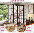 Room Divider,4 Panel Folding Privacy Divider Portable Room Separating Dividers Asian-Style Screen Wall Wood Dividers Tall Freestanding Partition Screen w/Floral Patterned