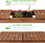 Best Choice Products Mobile Garden Potting Bench, Outdoor Wood Workstation Table w/Sliding Tabletop, 4 Locking Wheels, Food Grade Dry Sink, Storage Shelves - Brown
