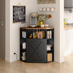 Vabches Corner Cabinet, Corner Storage Shelf with USB Ports and Outlets Industrial Organizer for Small Space Wooden 6-Cubby Bookshelf for Study, Playroom, Living Room (Black and Brown)