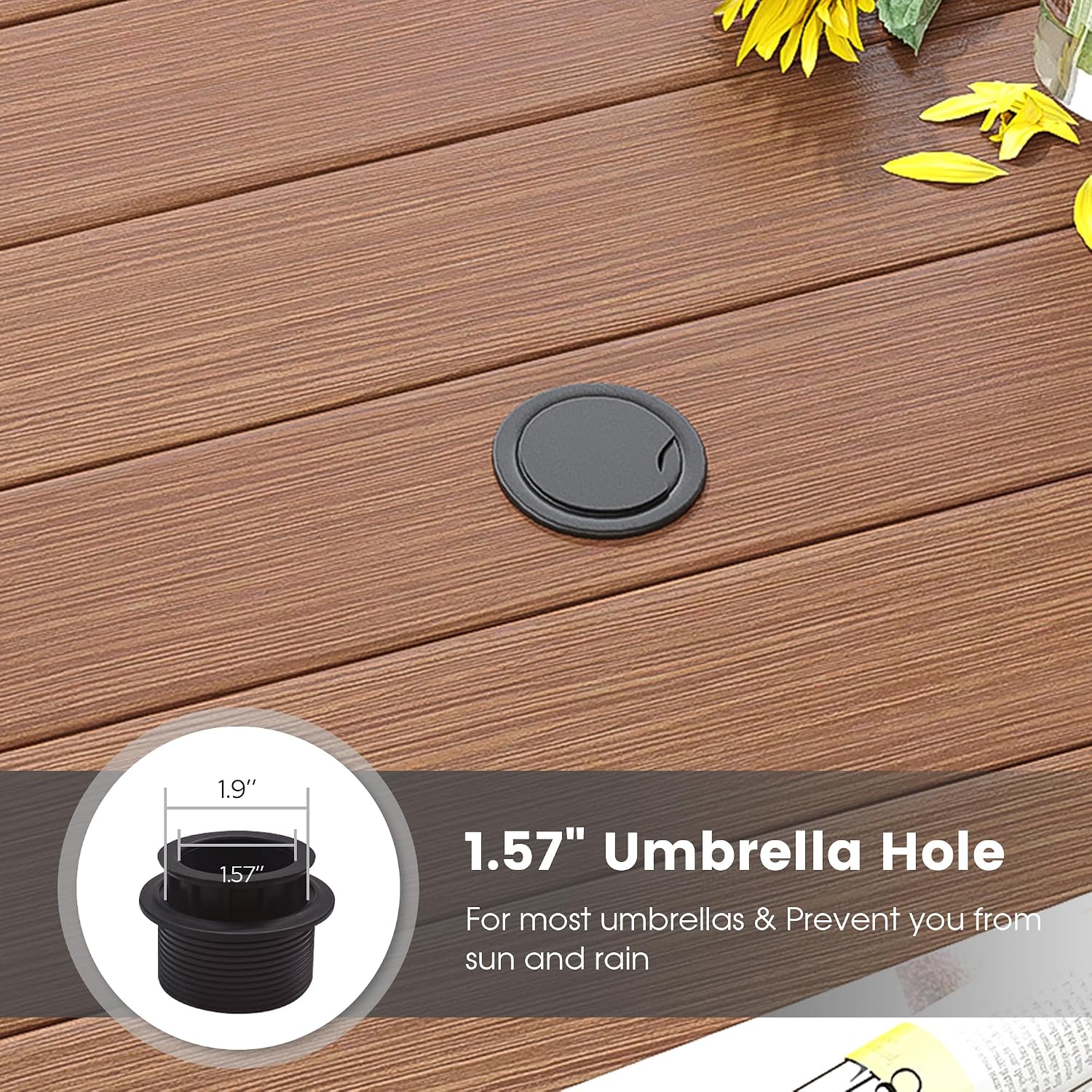 DIFY 48" Round Patio Dining Table for 6, All Weather Round Outdoor Metal Dining Table with 1.57" Umbrella Hole, Perfect for Backyard Lawn Garden, Walnut
