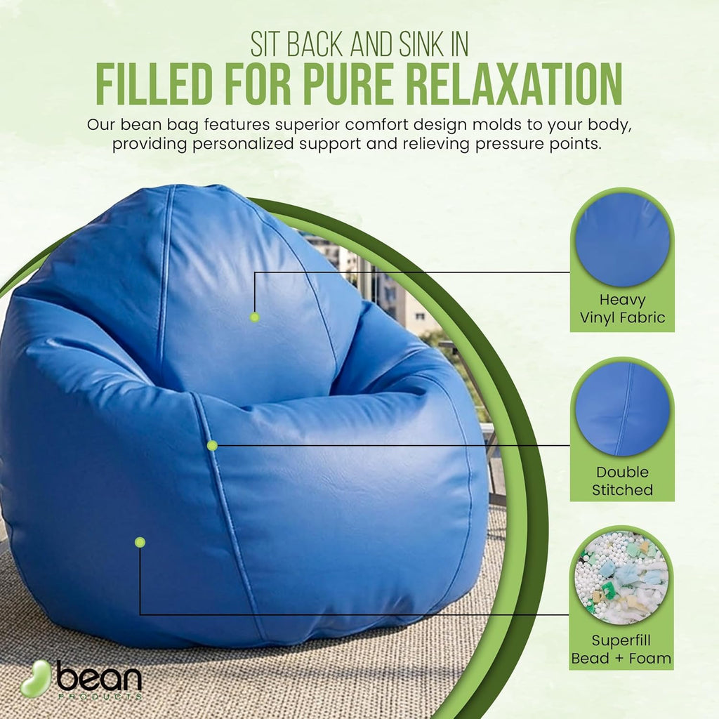 Marine Vinyl Small Bean Bag Chair - Portable Setting Lounger for Boats, Patios & Pools - w/Polystyrene Beads and CertiPUR Foam Filled Toddler Chair for Teens and Kids, 31"x 33"x 20", Gray, 15lbs