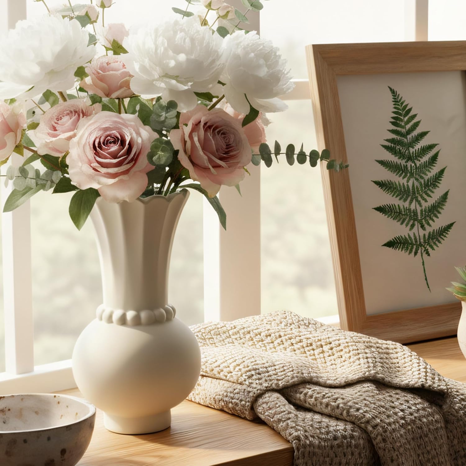 Modern Ceramic Vase - Grey, Perfect for Pampas Grass, Dried Flowers, Centerpieces