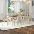 AMERLIFE 9-Piece Farmhouse Dining Table Set for 8, 79" Rectangular Kitchen Table with 8 Upholstered Chairs, Solid Rubberwood Frame, Roman Conical Legs, Rustic Cream