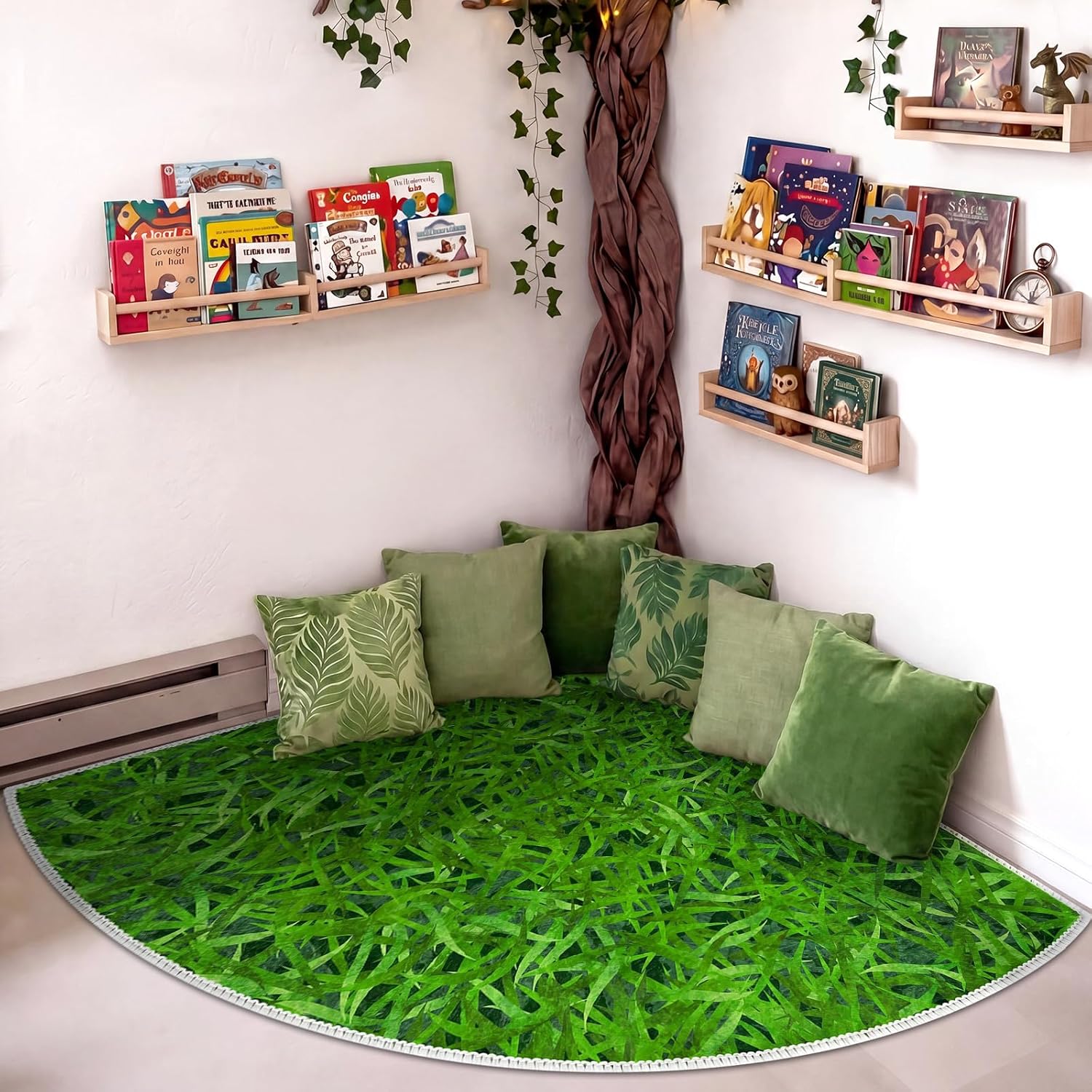5.9 ft Classroom Quarter Circle Rug Non Slip Grass Carpet Reading Corner Rug for Elementary Preschool Daycares School Calming Corner Home Bedroom Playroom Decor