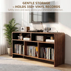 Record Player Stand with Vinyl Storage Cabinet, Turtable Stand Table with Charging Station, Curved Vinyl Record Cabinet for Living Room, Holds Up to 350 Albums
