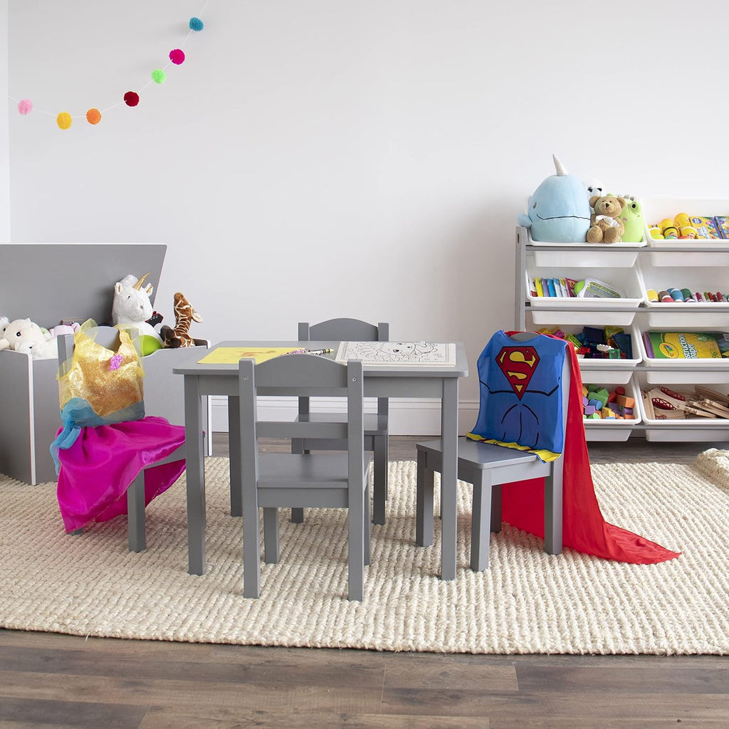 Humble Crew Toddler Table and Chair Set for Kids, Wood Activity Furniture | Sturdy 5 piece playroom or bedroom desk, perfect size for crafts, snacks, homework, and learning, includes 4 matching seats