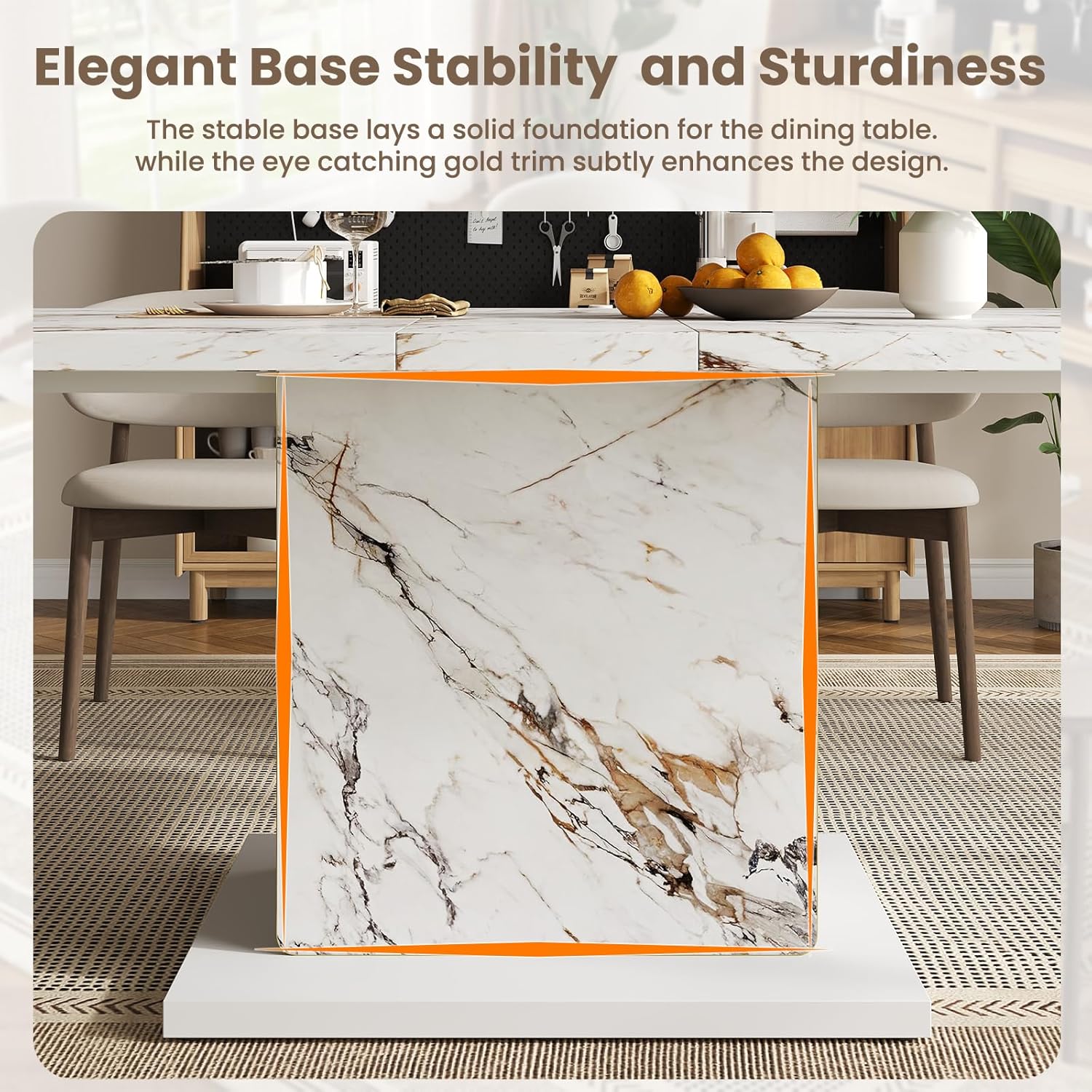 HOMISSUE 70" Faux Marble Dinner Table，Rectangle Modern White Dining Table for 6-8 People，Large Kitchen Furniture Table with Sturdy Base for Dining Room, Living Room, White