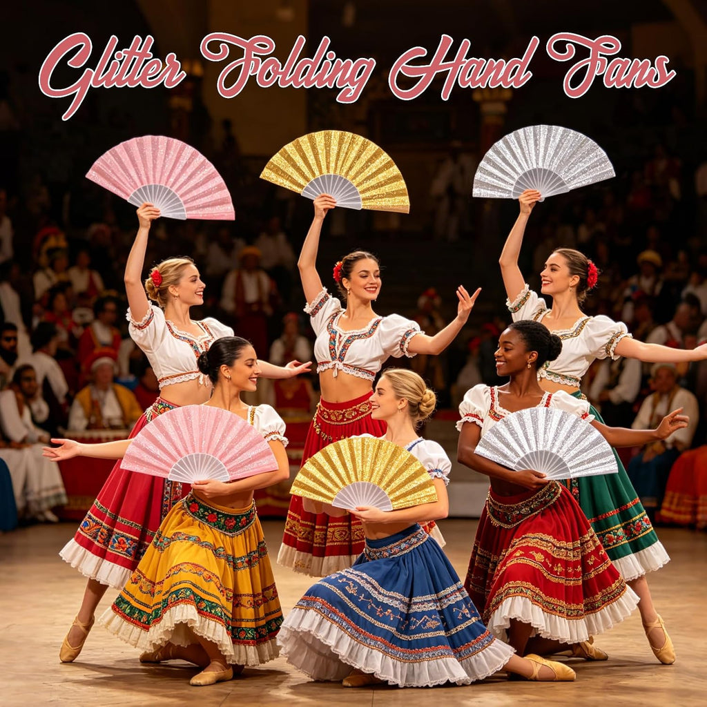 24 Pcs Folding Hand Fans for Dancing,Glitter Handheld Fans, Folding Fans Bulk, for Wedding, Festival, Dance, Tea Party, Club, EDM Decoration(Mixed Colors(Gold+Silver+Pink))