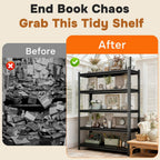 Wide & Deep Bookshelf, 4-Tier Heavy Duty Shelves for Storage, Large Industrial Metal Bookcase for Books and Collectibles, 20" Deep