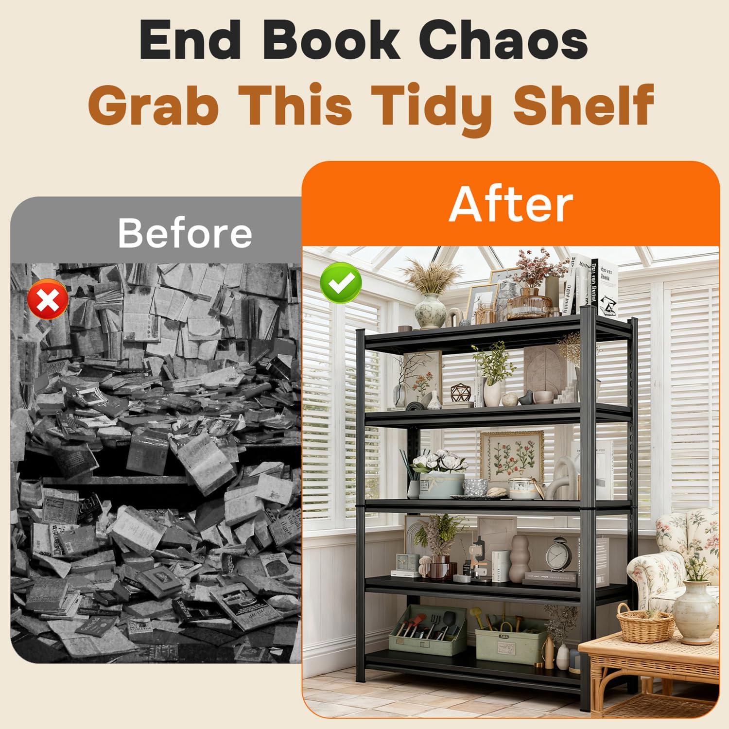 Wide & Deep Bookshelf, 4-Tier Heavy Duty Shelves for Storage, Large Industrial Metal Bookcase for Books and Collectibles, 20" Deep