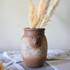 Rustic Farmhouse Vase, Lion Head Pattern Design for All Home Decor Styles, Ceramic Flower Vase, Ideal for Living Room,Dining Room, Mantel, Bedroom,Office, Bookshelf Decoration