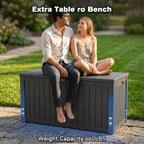 XXL Deck Box Outdoor Storage, Large Waterproof Resin Patio Furniture Cushion Organizer, Heavy Duty Lockable Garden Bench with Double-Wall Construction, Wood Grain Black (180, Gallons)