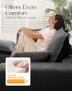 107" Boneless Comfortable Couch with Chaise, L Shaped Modular Sectional Couches for Living Room, Grey Corduroy Sofas with Ottoman, Compressed Sofa in a Box, No Assembly Required