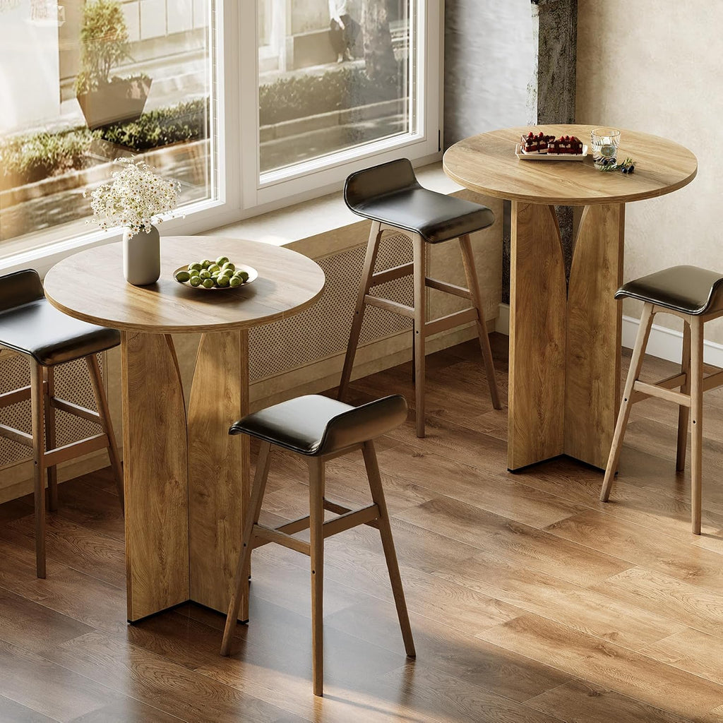 LITTLE TREE Round Bar Table, 31.5 Inches Counter Height Cocktail Table, Wooden High Top Home Bar Unit for Pub, Bistro, Home, Kitchen, Dining Room, Small Space, Brown