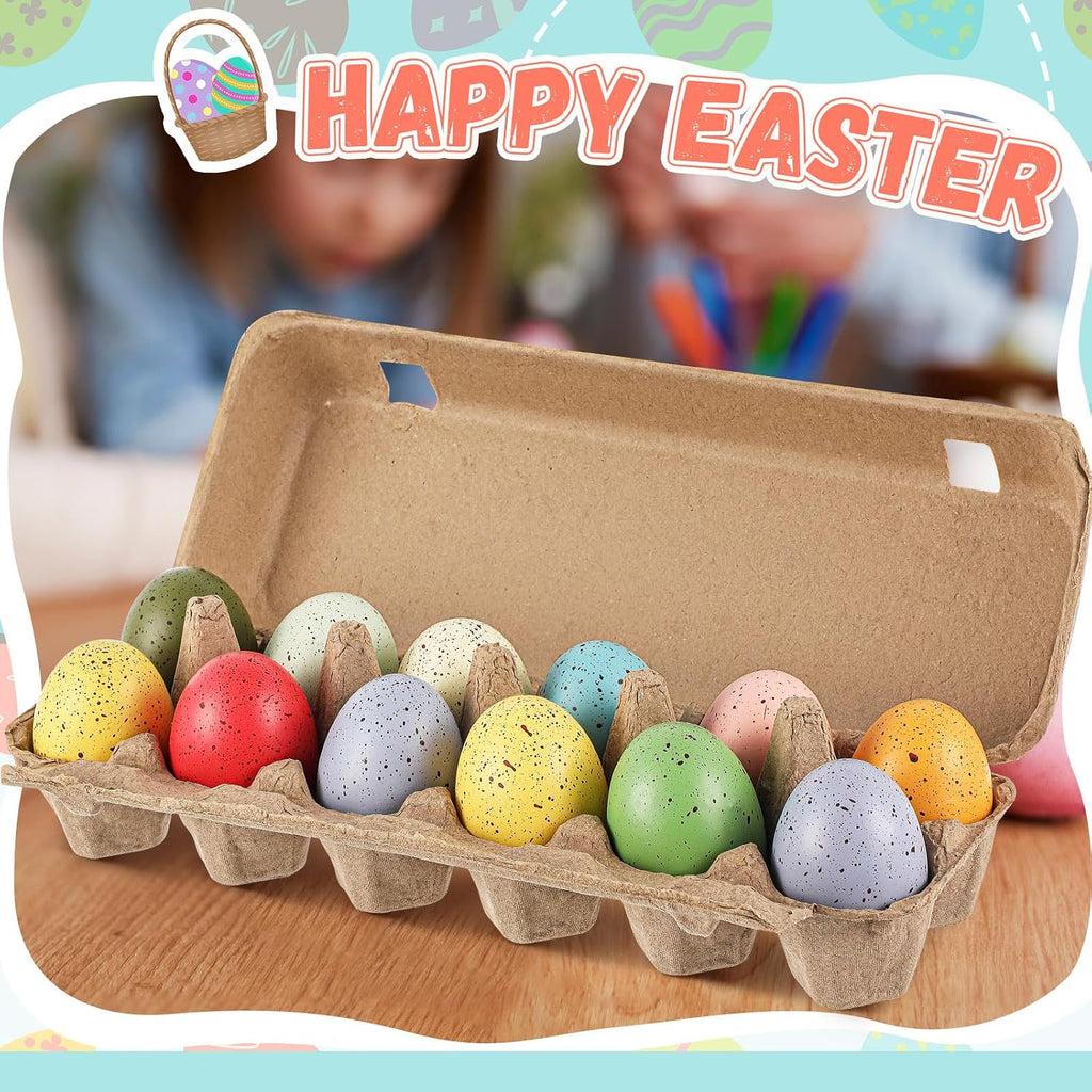 MiniInflat 12 Pcs Foam Speckled Easter Eggs 2.4 Inch Colorful Fake Pastel Eggs Bowl with Carton and Vase Filler for DIY Spring Party Home Table Easter Mantel Decor (Multicolor)