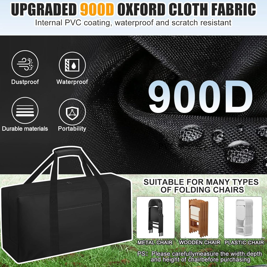Heavy Duty Folding Chair Storage Bag, [Thick Fabric+Front Pocket] 40.5" x 12.2" x 20",For Metal/Plastic/Wooden Chairs, Large Waterproof Carry Bag with Sturdy Pad Handle,Black, (Only bag)