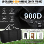 Heavy Duty Folding Chair Storage Bag, [Thick Fabric+Front Pocket] 40.5" x 12.2" x 20",For Metal/Plastic/Wooden Chairs, Large Waterproof Carry Bag with Sturdy Pad Handle,Black, (Only bag)