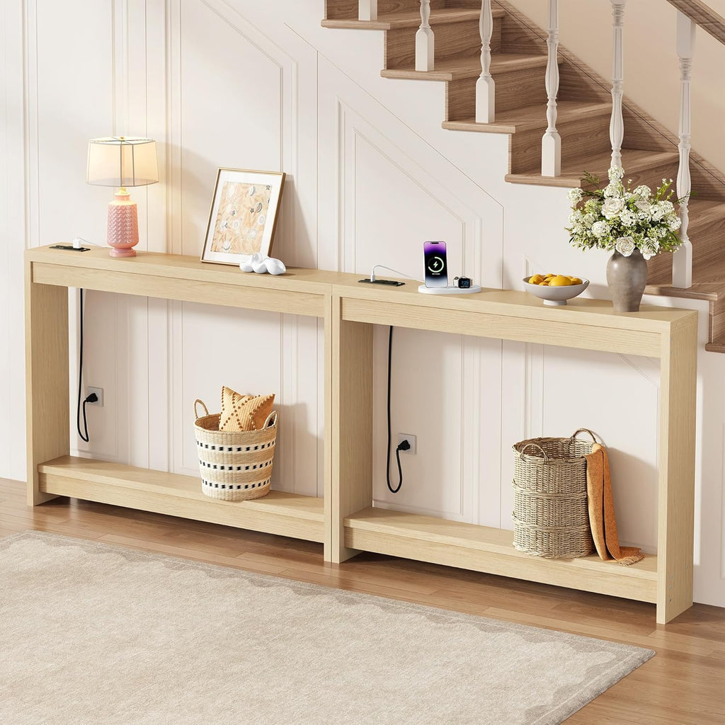 FAVOOSTY 78.8" Sofa Tables Narrow Long Console Table Behind Sofa for Living Room Hallway Entryway Entry Accent Table with Storage for Entrance Small Space, Natural