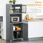 HOMCOM Kitchen Hutch, 70" Pantry Cabinet with Glass Framed Door, Storage Cabinet with Adjustable Shelves and Microwave Space for Dining Room, Gray
