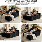 65'' Chaise Lounge Chair Indoor, Black Corduroy Sofa Bed, Boneless Lounge Chair, Oversized Sleeper Sofa, Black Corduroy Cloud Couch Reading Chair for Living Room No Assembly